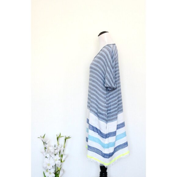 NEW! Soft Surroundings Striped Atlantis Tunic Top Fringe Detail Blue SZ M - Picture 3 of 7